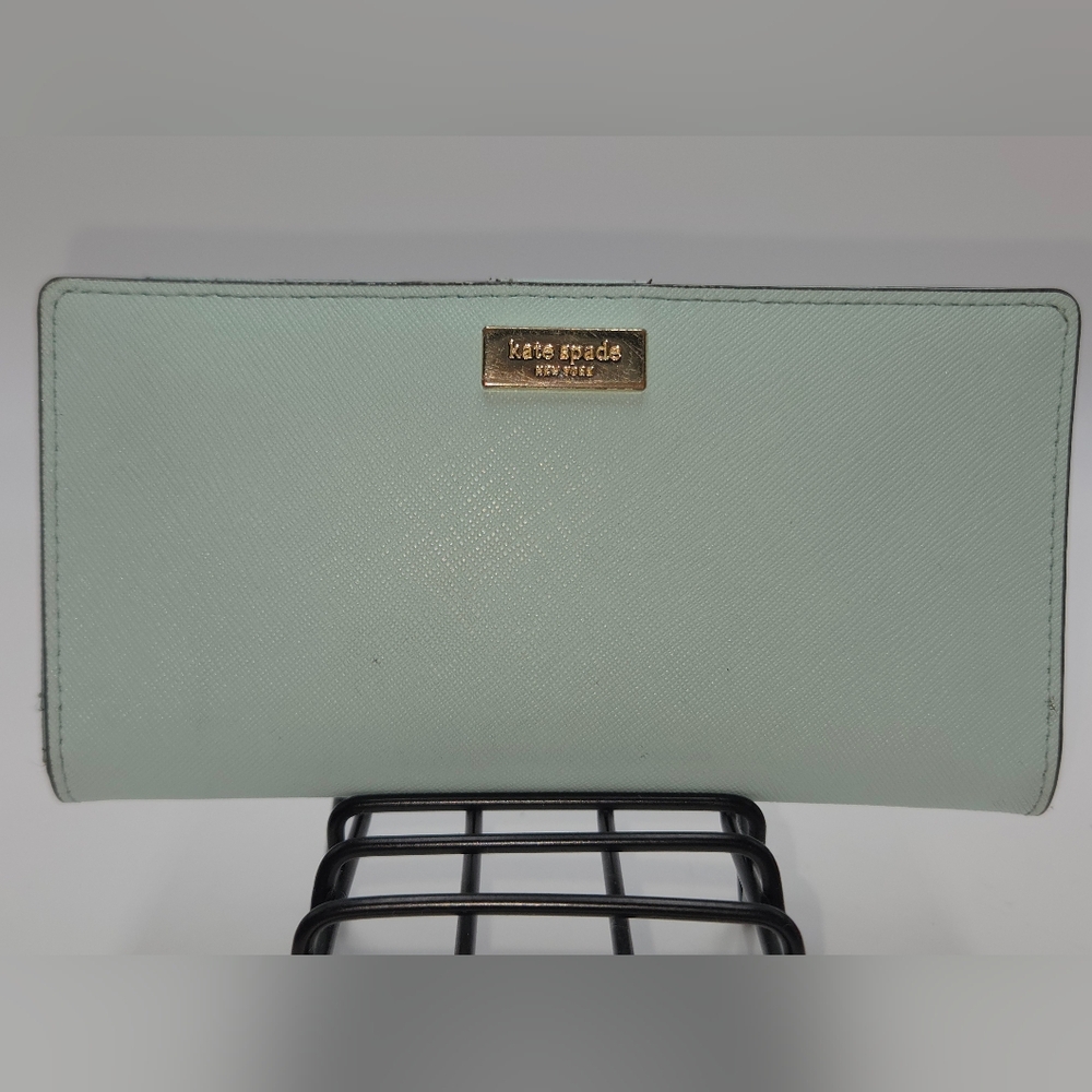 Kate Spade NY Tiffany Blue Saffiano with Gold Logo Crossgrain Bifold